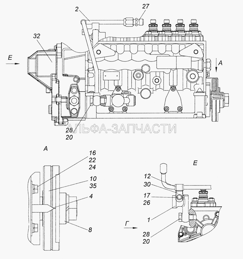 740.63-1111005-90 ТНВД с фланцем и полумуфтой ведомой  